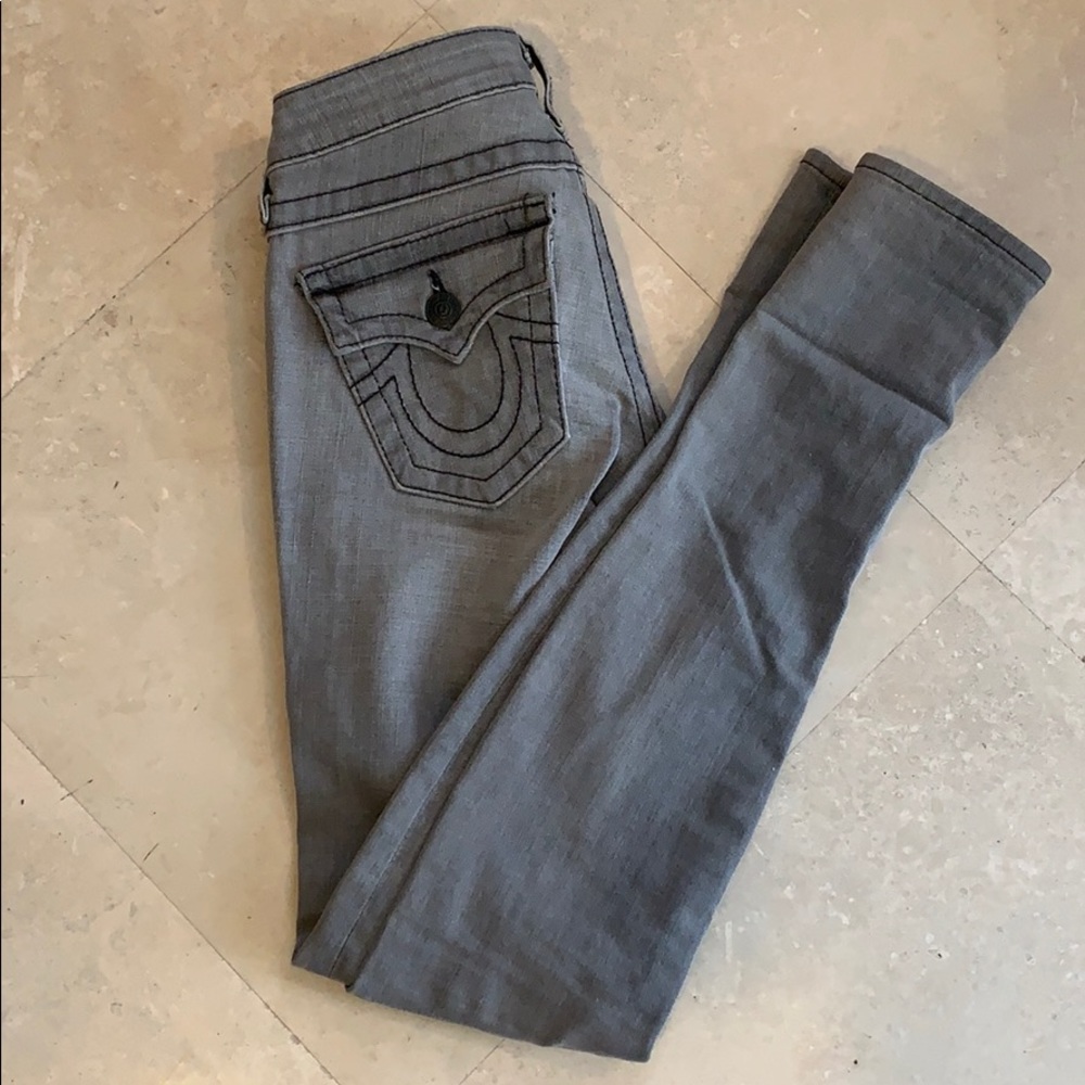 True Religion gray distressed jeans gently used